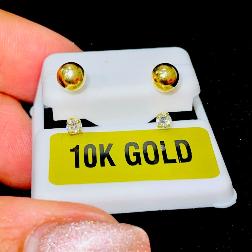 10k solid gold half hoop two stud earrings, Swarovski crystals best gift for her